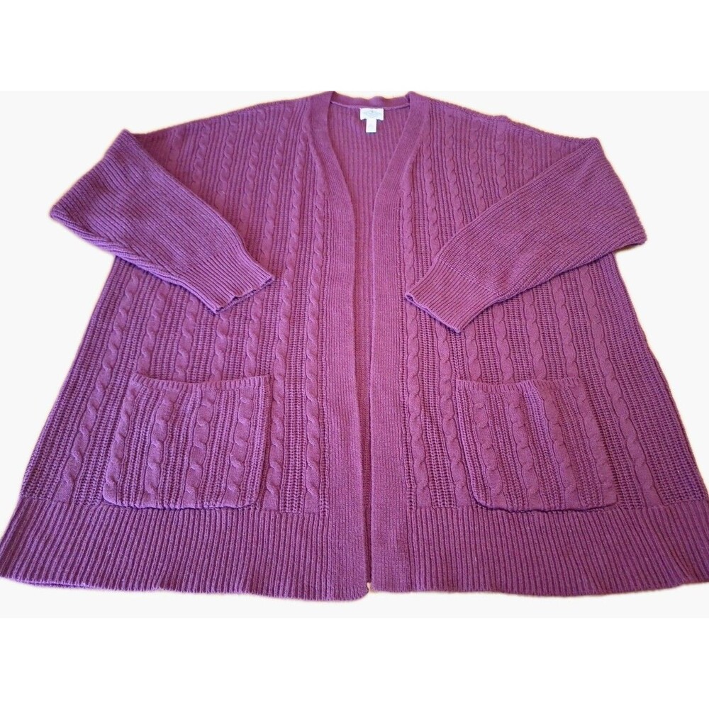 St. John’s Bay 3XL Burgundy Cable Knit Cardigan Plus Size Excellent Condition
